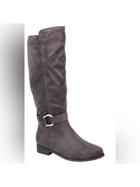 Nib Journee Collection Cate Extra Wide Calf Knee High Boots in Grey Faux Suede